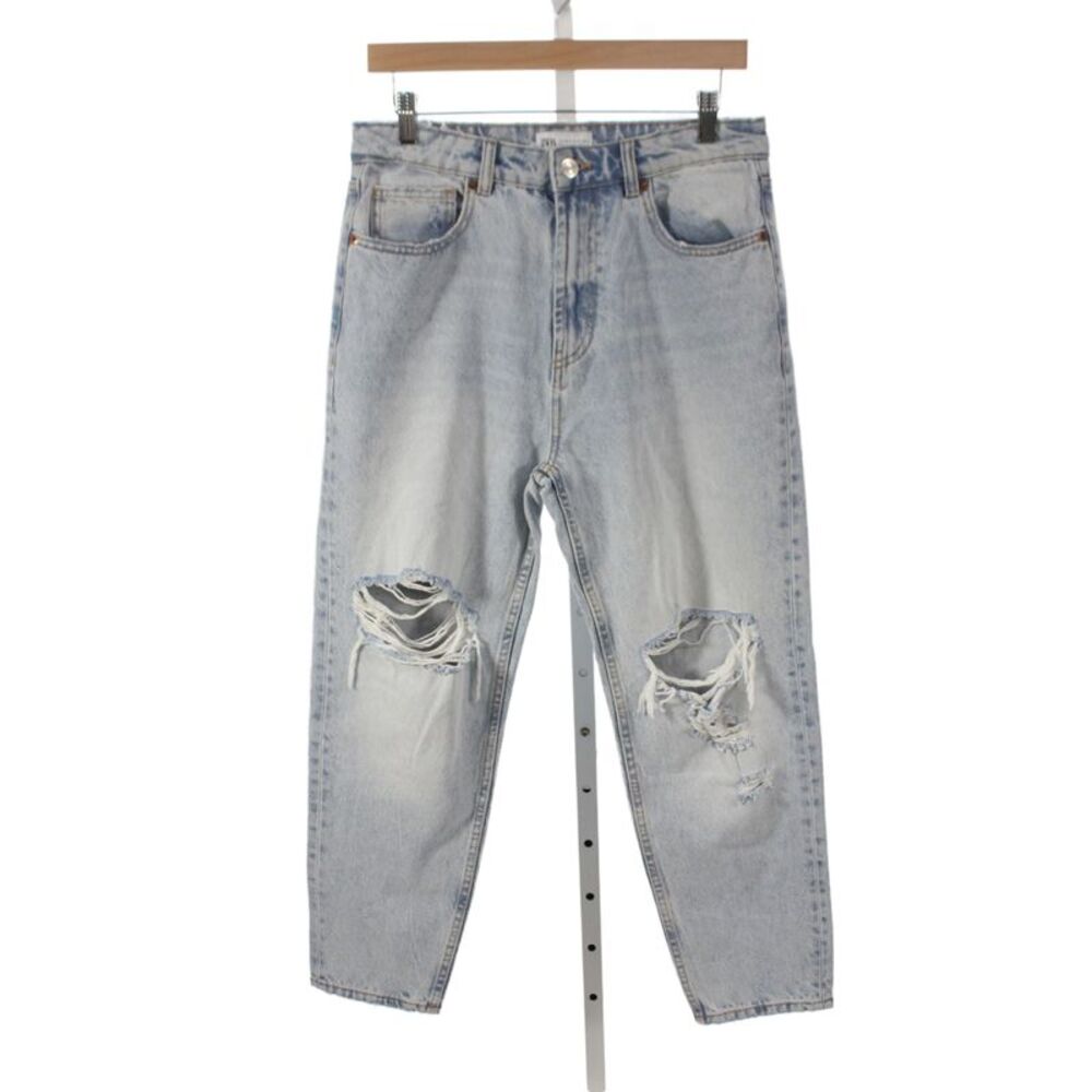 Zara Unisex Straight Tapered Jeans Light Blue High Rise 100% Cotton Size 8